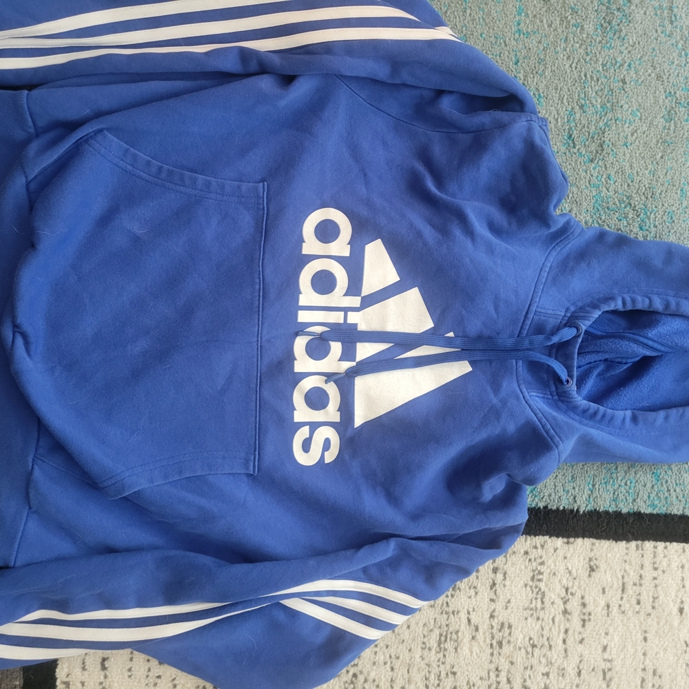 Adidas Blue Fleece Hoodie with White Details